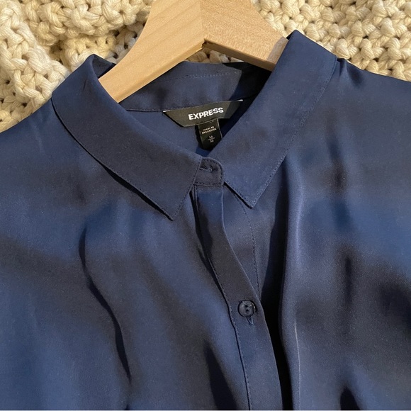 Express Blue 3/4 Sleeve Button Down Collared Midi Dress - Picture 6 of 10